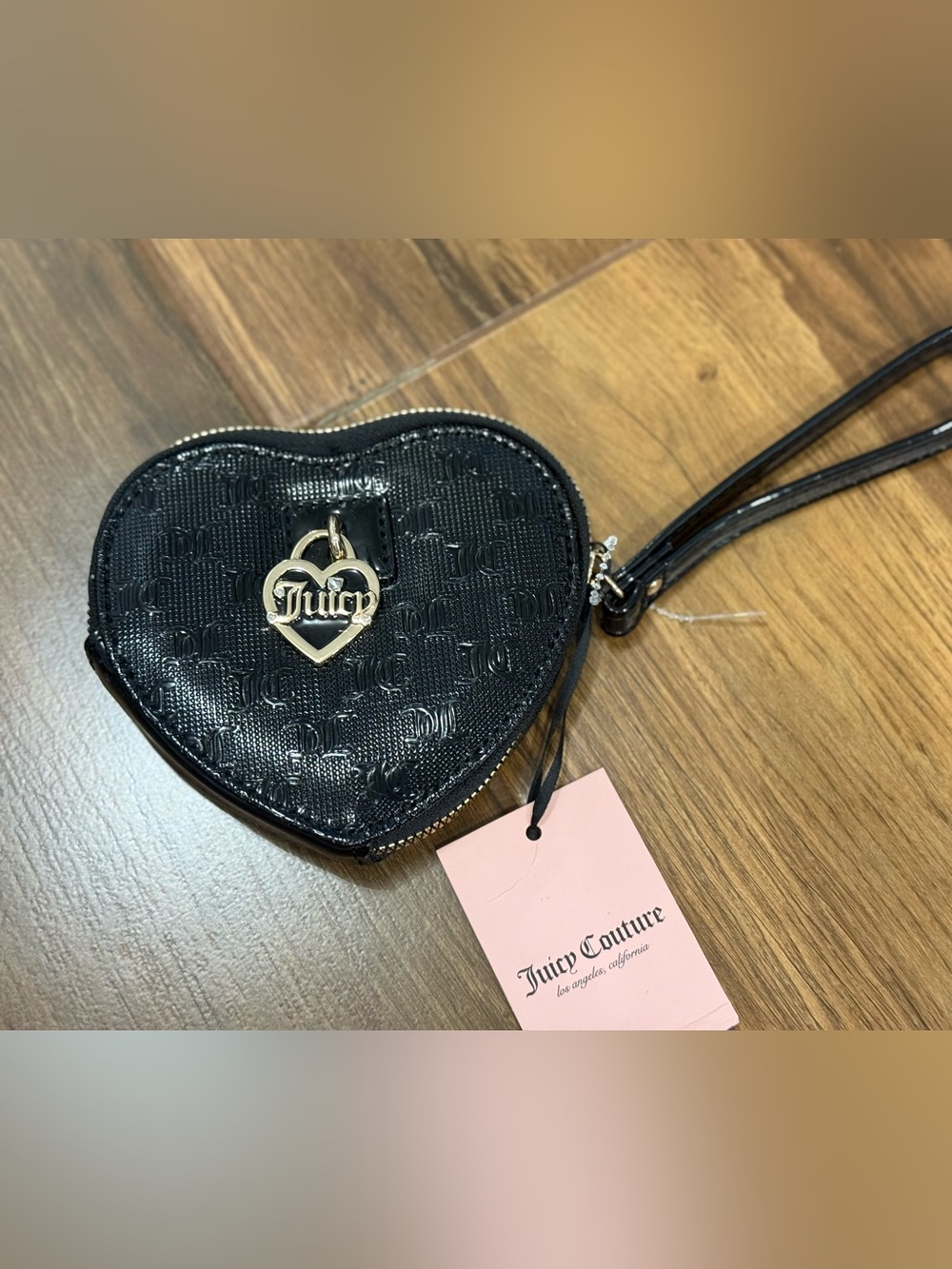 Juicy Couture Black Heart Wristlet with Gold Heart Charm